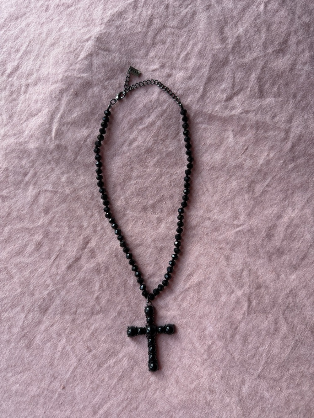 Black Beaded Cross Necklace